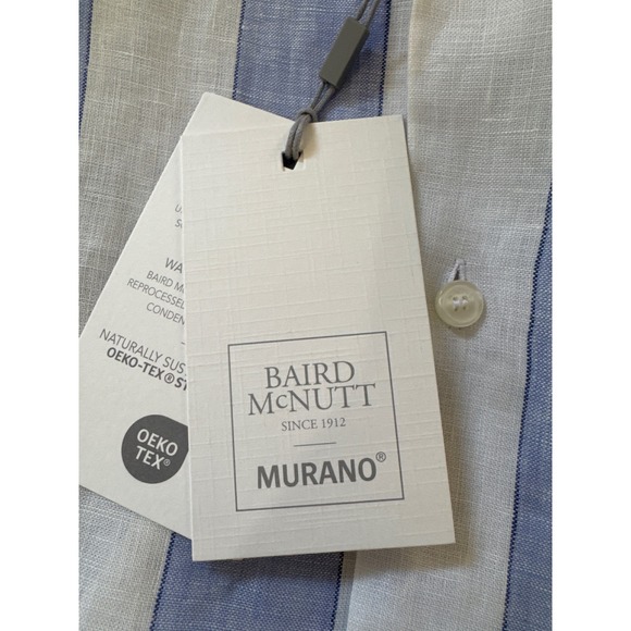 Murano Baird McNutt Linen Blue Striped Camp Shirt Short Sleeve - Small - Picture 6 of 10